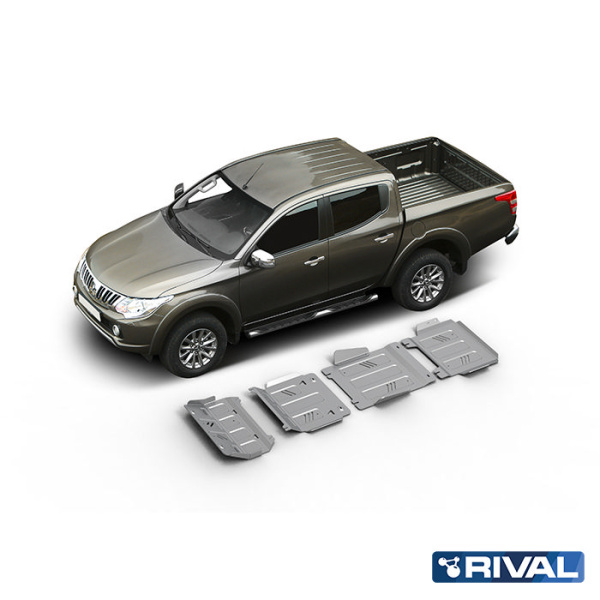 Skid Plate Set (Radiator, Engine, Gearbox, Transfer Case) Fiat Fullback 2016-2020;  Mitsubishi L200 2015-2019; 2018-2023; Pajero Sport 2016-2021; 2021-; 2,4 l. / diesel; 3 l. / gasoline